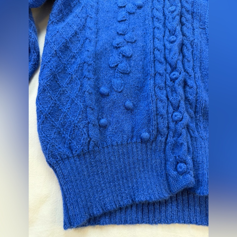 Peruvian Connection 100% Alpaca Cable Knit Cardigan Sweater - Blue Size Small - Picture 5 of 13